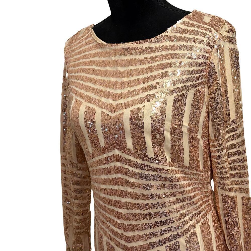 Pink Lily Champagne Sequin Open Back Bodycon Dress Size L - Picture 4 of 12